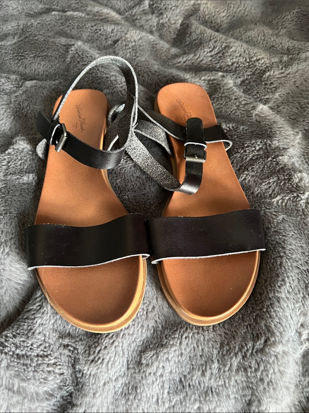 Women's Black Leather Ankle-Strap Sandals